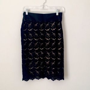 Bebe black lace pencil skirt with lace up back